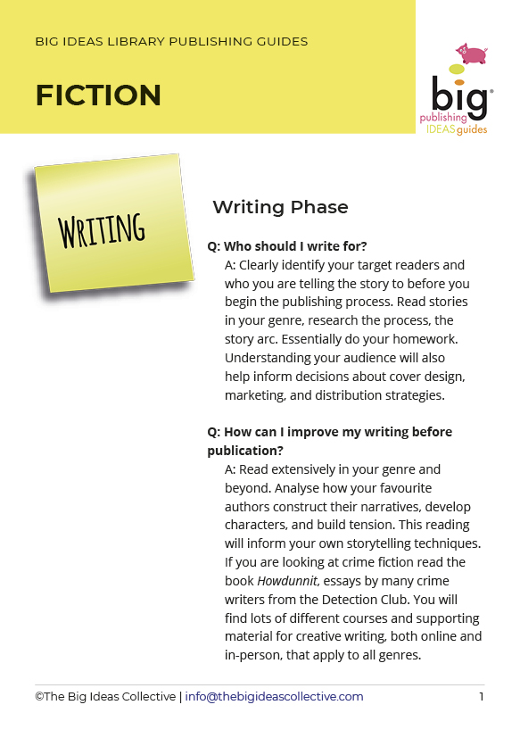 Page one of the Big Ideas Library Publishing Information Guide for Fiction
