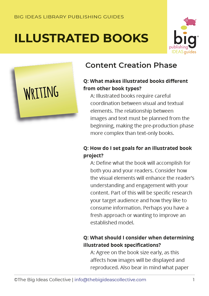 Page one of the Big Ideas Library Publishing Information Guide for Fiction